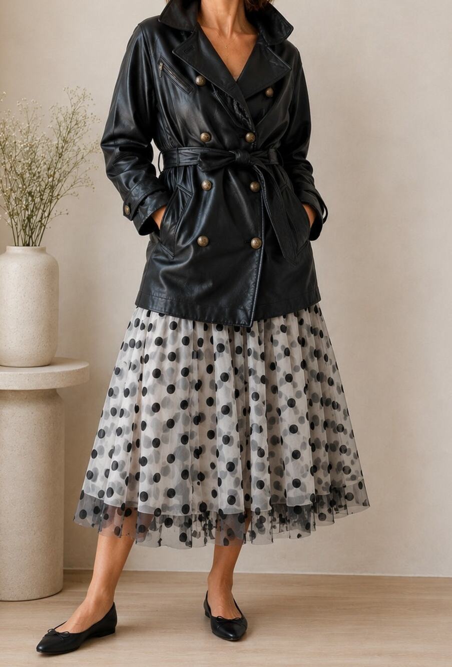 90s Leather Coat Size large Military Double Breasted Midi Fit Classic Vintage